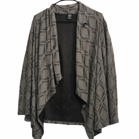 Bobeau Draped Cardigan Cascading One Button Closure gray black Print size S - Picture 3 of 16